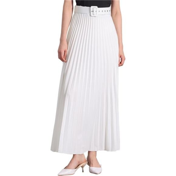 Long Pleated Skirt for Women White - Picture 1 of 5